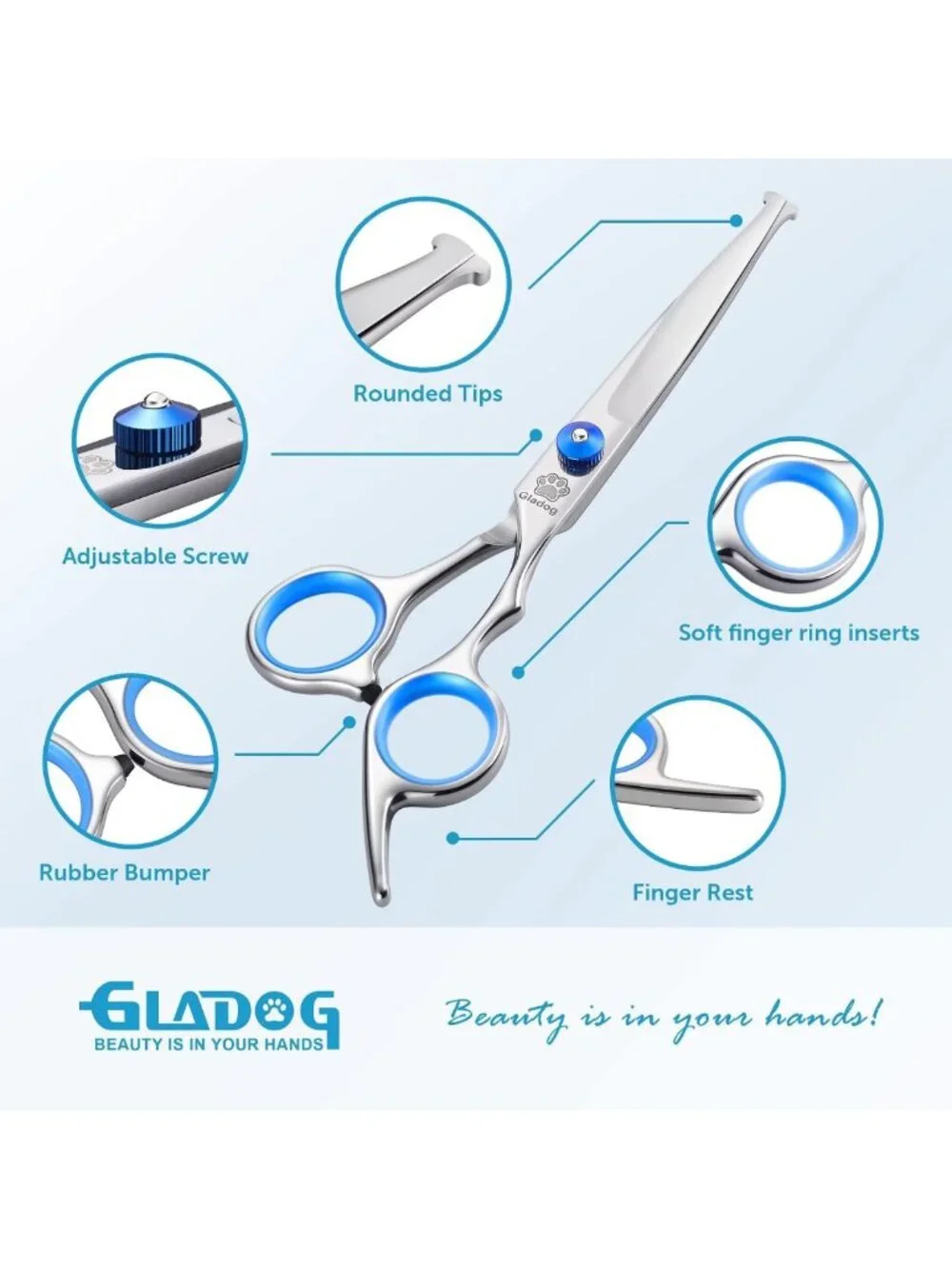 5-in-1 Dog Grooming Scissors Set | Heavy-Duty Pet Shears with Safety Tips for